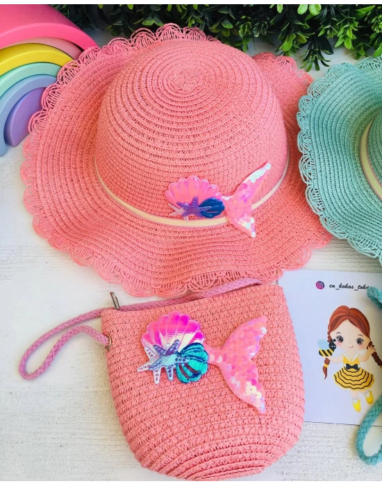 Deniz Kızı Hasır Şapka Ve Çanta Seti
