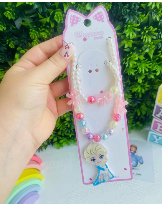 İçi Oynar Boncuklu Elsa Kolye Bileklik Seti