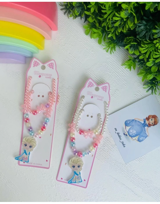 İçi Oynar Boncuklu Elsa Kolye Bileklik Seti