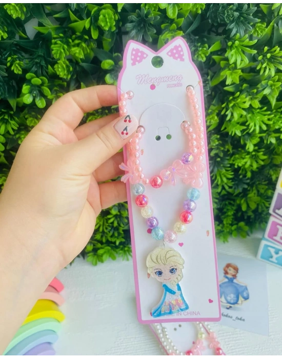 İçi Oynar Boncuklu Elsa Kolye Bileklik Seti