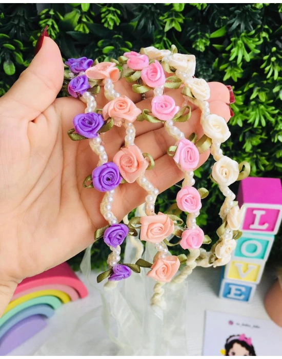 İnci Detaylı Çiçekli Taç