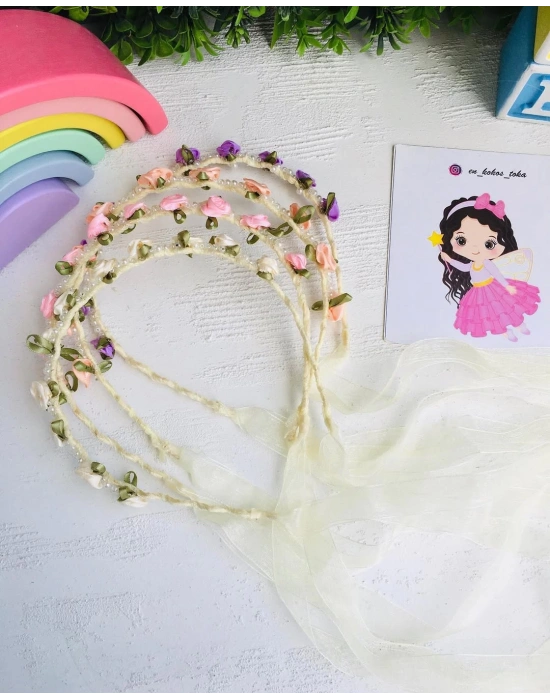 İnci Detaylı Çiçekli Taç