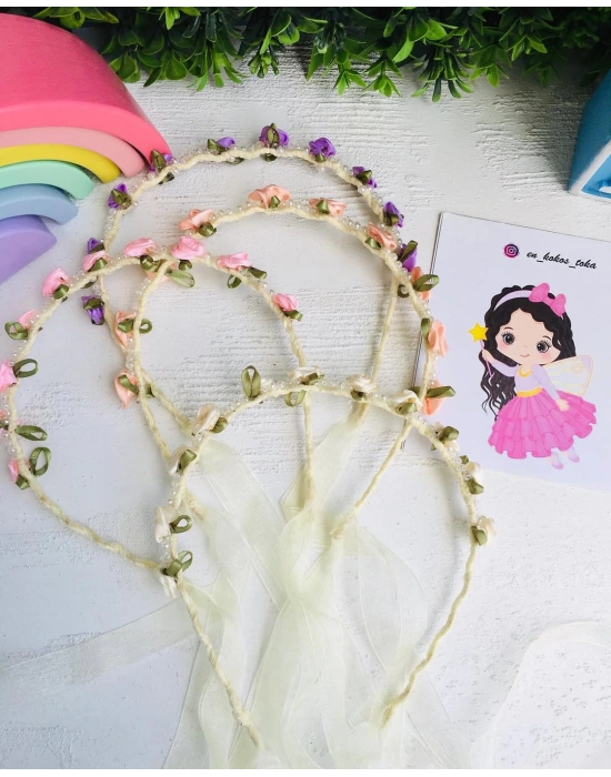 İnci Detaylı Çiçekli Taç