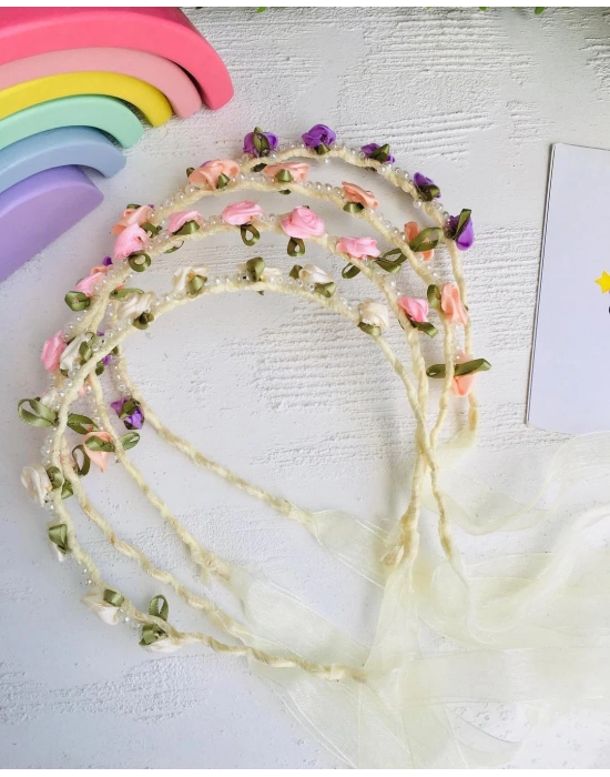 İnci Detaylı Çiçekli Taç