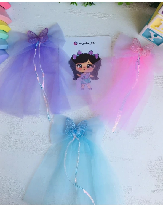 Kelebek Detaylı Tüllü Kuyruklu Toka