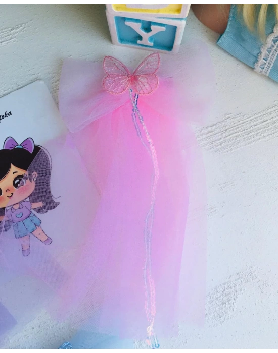 Kelebek Detaylı Tüllü Kuyruklu Toka