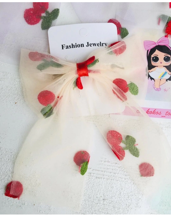 Kiraz İşlemeli Tül Fiyonk Toka