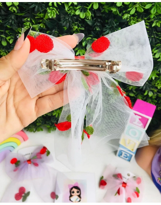 Kiraz İşlemeli Tül Fiyonk Toka