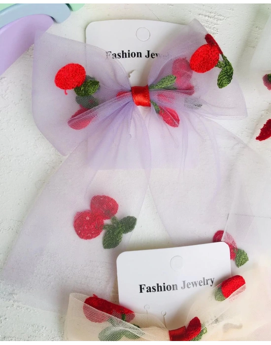 Kiraz İşlemeli Tül Fiyonk Toka