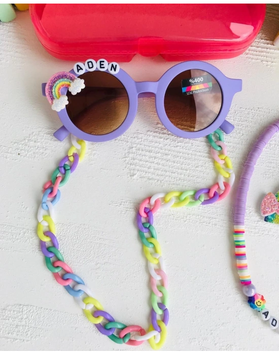 Kişiye Özel İsimli Gözlük Kolye ve Zincir Seti