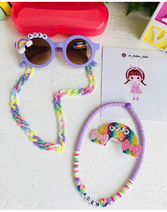 Kişiye Özel İsimli Gözlük Kolye ve Zincir Seti