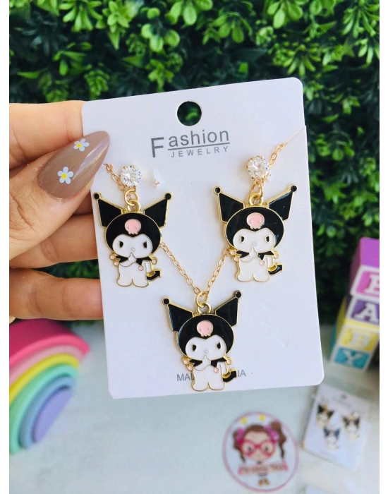 Kuromi Kolye Küpe Seti