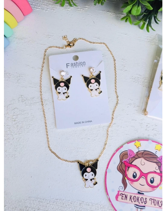 Kuromi Kolye Küpe Seti