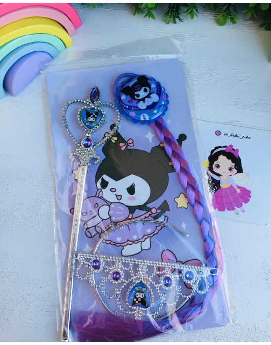 Kuromi Örgü Saç-Asa Seti-Taç