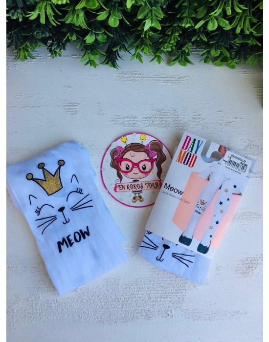 Meow Kedi Ve Yıldız Detaylı Külotlu Çorap
