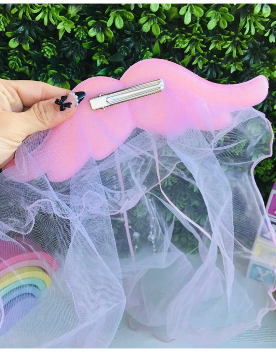 Pembe Kelebek Kanatlı Tül Toka