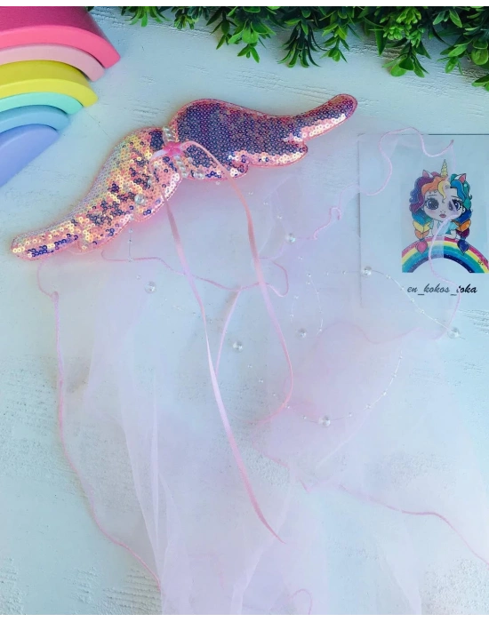 Pembe Kelebek Kanatlı Tül Toka