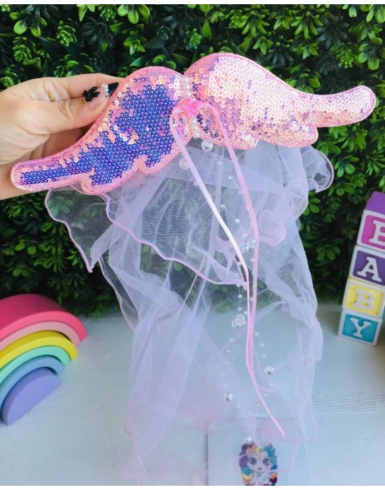 Pembe Kelebek Kanatlı Tül Toka