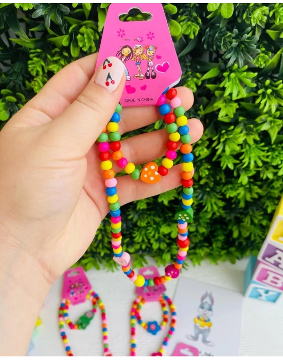 Rengarenk Ahşap Kolye Bileklik Setleri