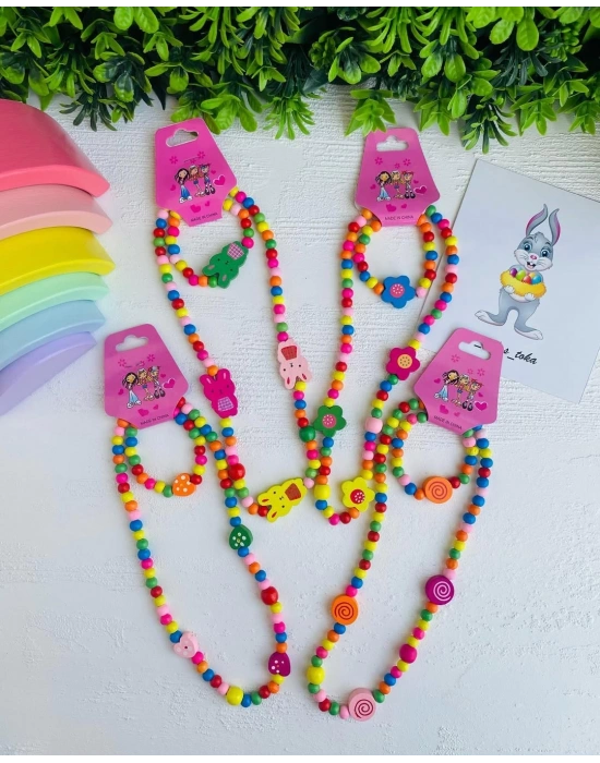 Rengarenk Ahşap Kolye Bileklik Setleri