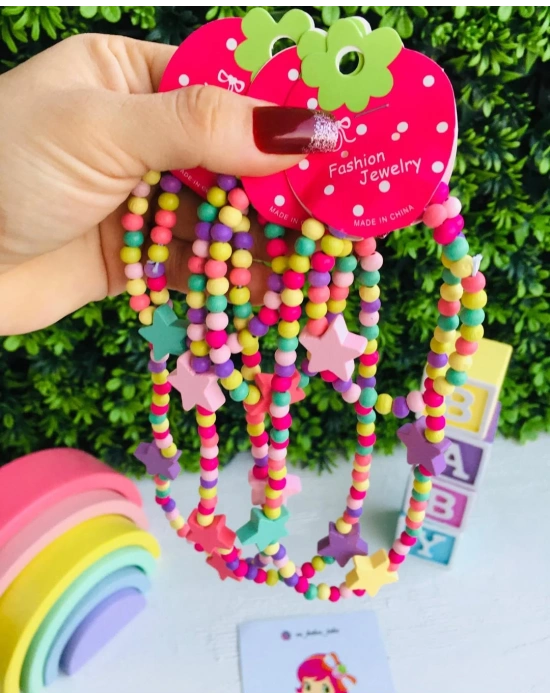 Rengarenk Tahta Boncuk Kolye Seti