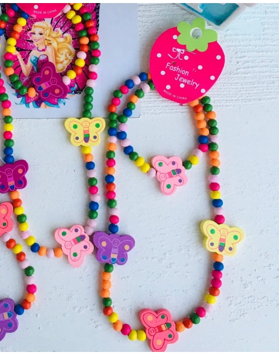 Rengarenk Tahta Boncuk Kolye Seti