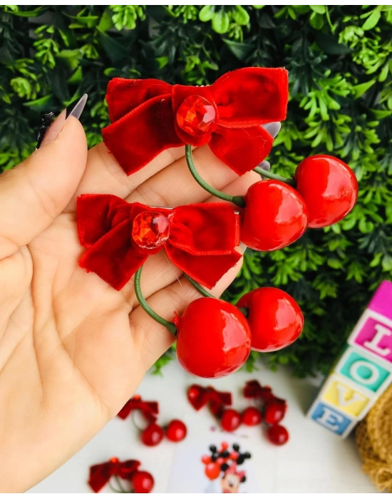 Taş Detaylı Kadife Kiraz Prens Toka