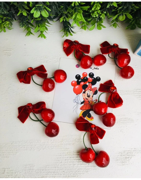 Taş Detaylı Kadife Kiraz Prens Toka