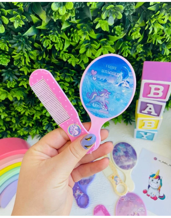 Unicorn Desenli Aynalı Tarak