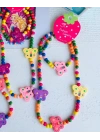 Rengarenk Tahta Boncuk Kolye Seti