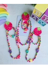 Rengarenk Tahta Boncuk Kolye Seti