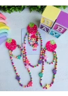 Rengarenk Tahta Boncuk Kolye Seti
