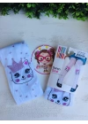 Taçlı Kedi Desenli Simli Kelebek Detaylı Külotlu Çorap