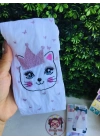Taçlı Kedi Desenli Simli Kelebek Detaylı Külotlu Çorap