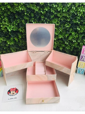 Çekmeceli Ayna Detaylı Büyük Boy Takı Toka kutusu