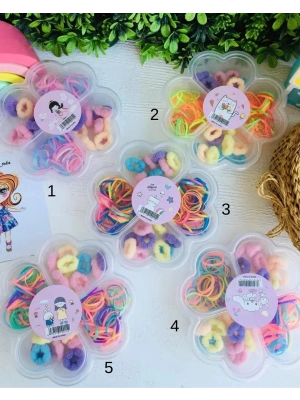 Çiçek Desenli Kutuda Lastik Tokalar