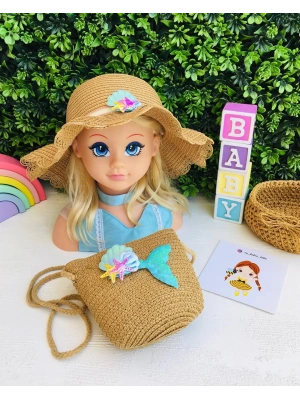 Deniz Kızı Hasır Şapka Ve Çanta Seti