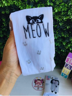 Kedi Ve Simli Pati Detaylı Külotlu Çorap