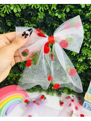 Kiraz İşlemeli Tül Fiyonk Toka