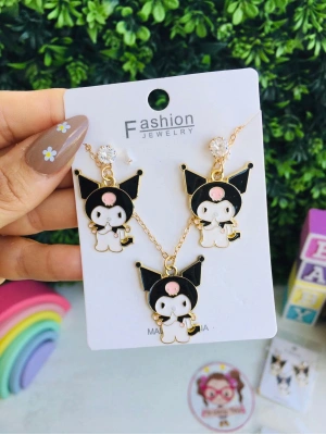 Kuromi Kolye Küpe Seti