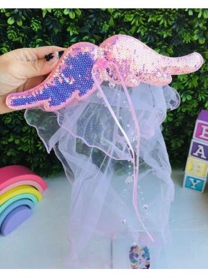 Pembe Kelebek Kanatlı Tül Toka