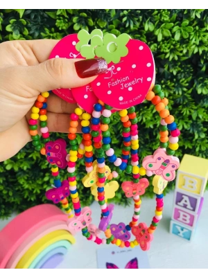 Rengarenk Tahta Boncuk Kolye Seti