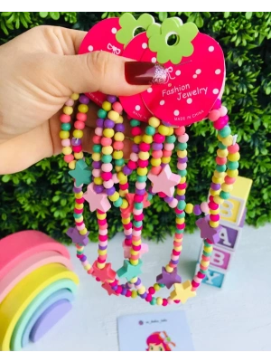 Rengarenk Tahta Boncuk Kolye Seti