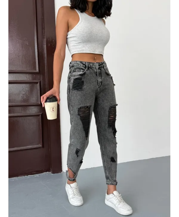 Yırtık Desenli Mom