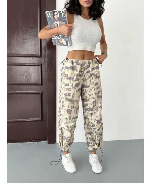 Pileli Kamuflaj Paraşüt Pantolon