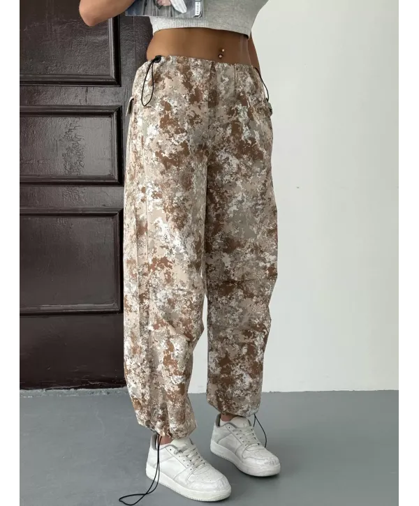 Pileli Kamuflaj Paraşüt Pantolon