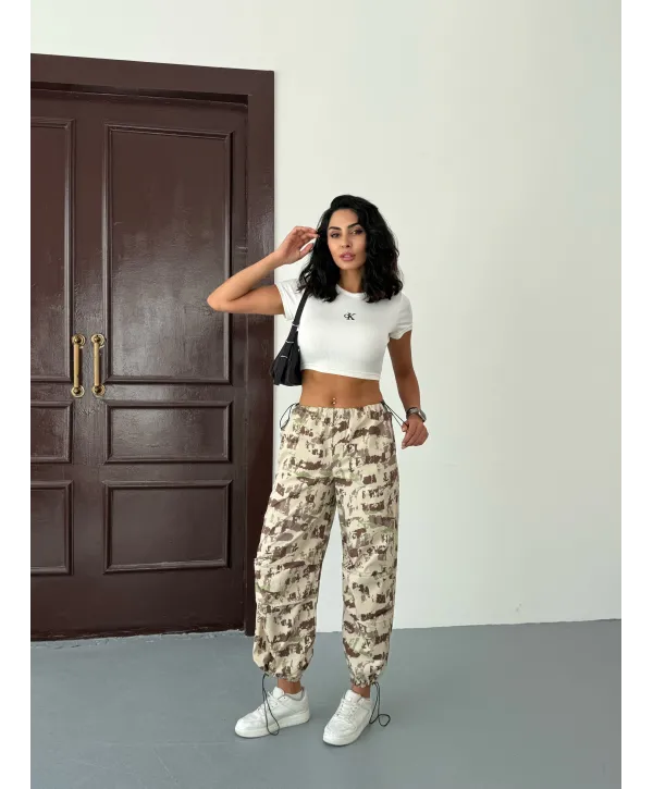 Pileli Kamuflaj Paraşüt Pantolon