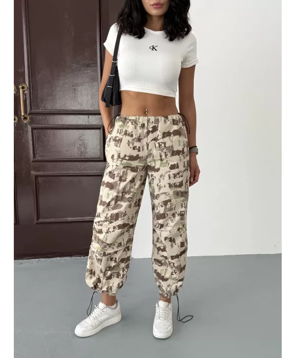 Pileli Kamuflaj Paraşüt Pantolon