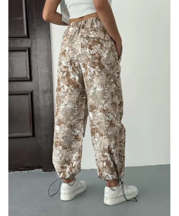 Pileli Kamuflaj Paraşüt Pantolon