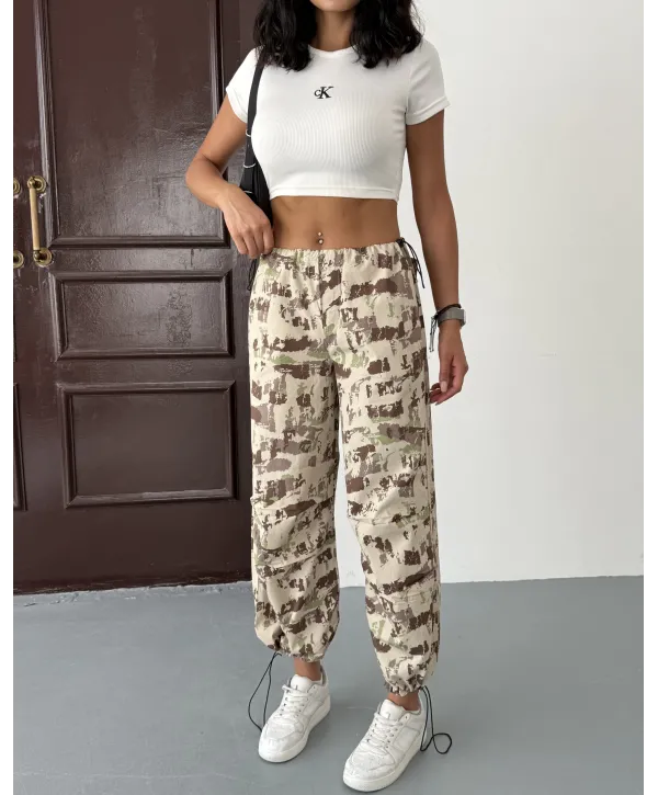 Pileli Kamuflaj Paraşüt Pantolon